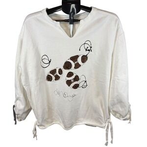 Kunkys Hand Painted Football Sweatshirt Womens Large White V-Neck Cinch Sleeve